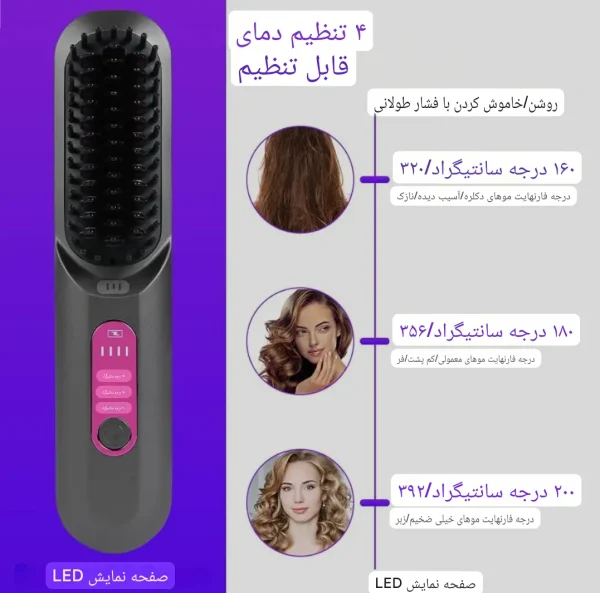 شانه حرارتی شارژی مدل LM-683 | برس صاف‌کننده مو - تصویر 4